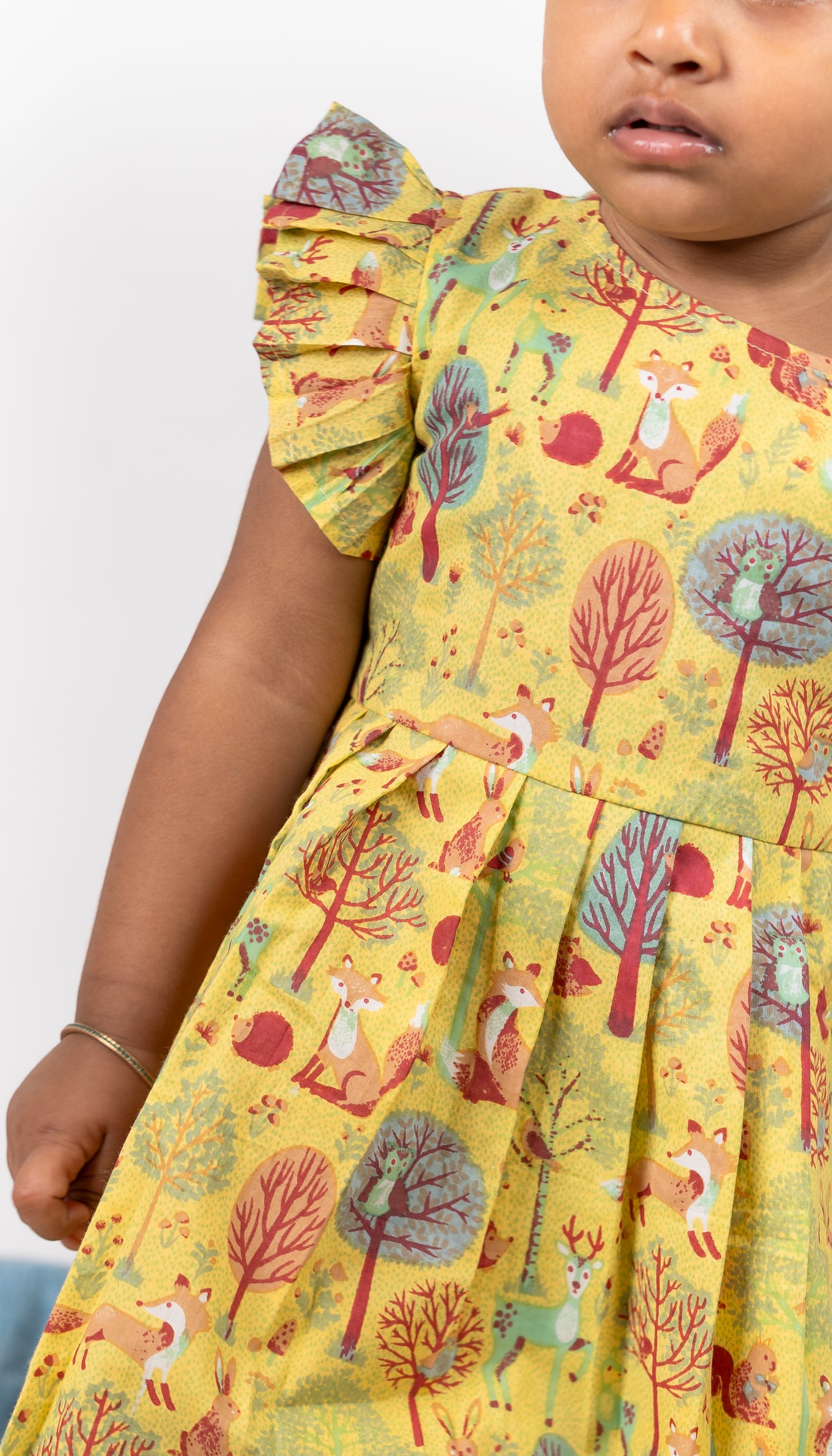 Yellow Forest print cotton dress