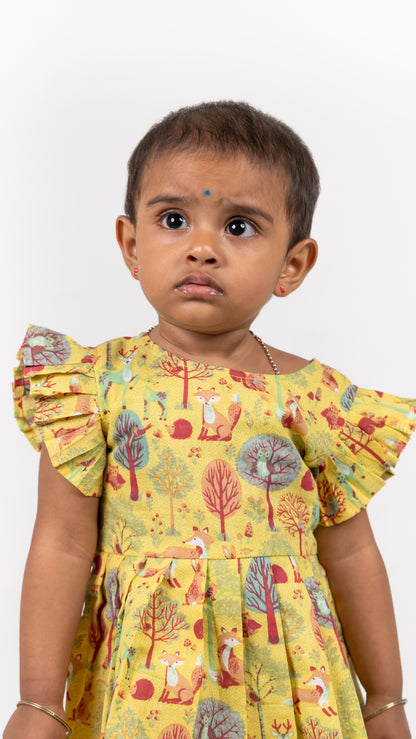 Yellow Forest print cotton dress