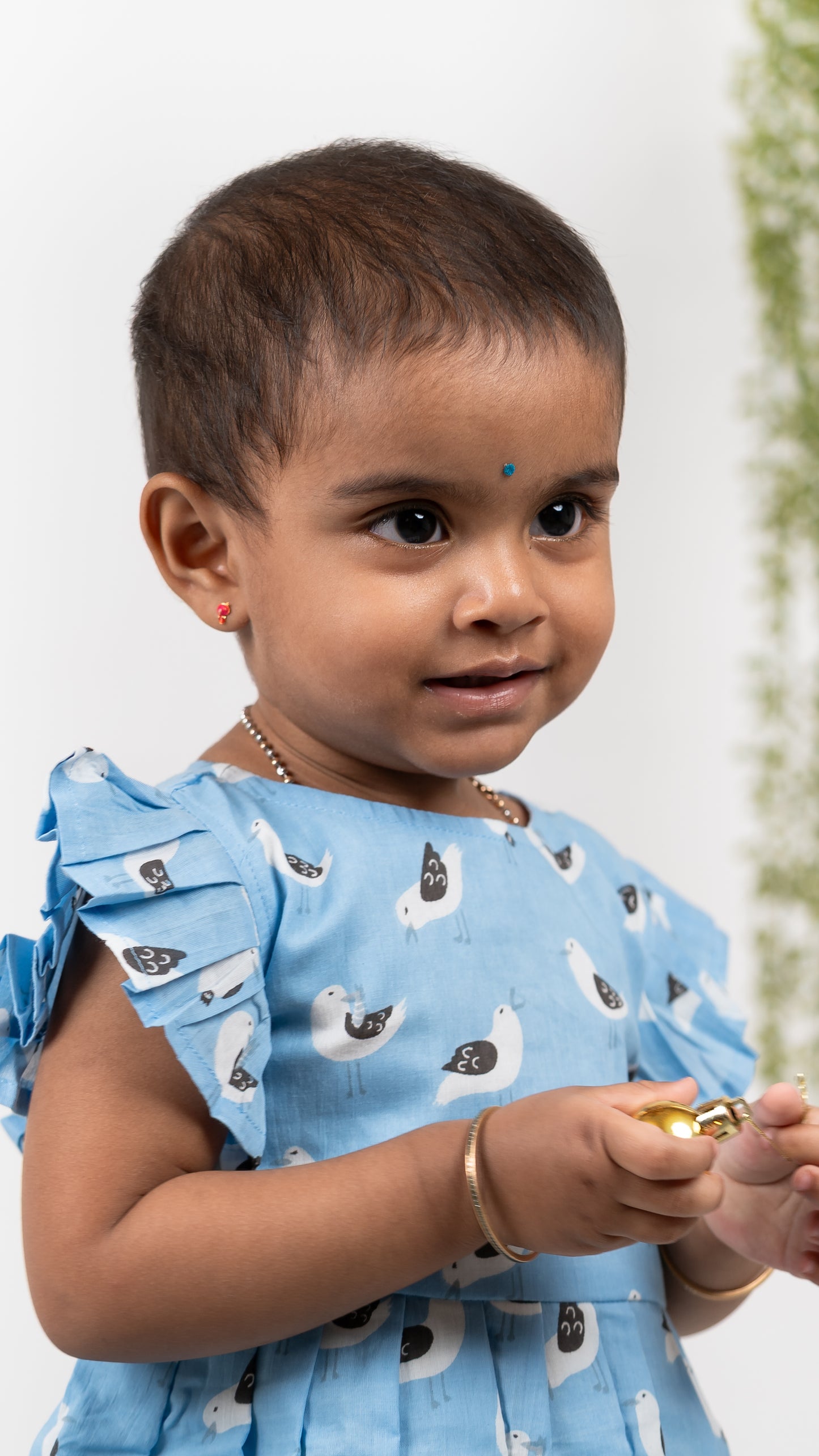Light Blue bird print cotton dress