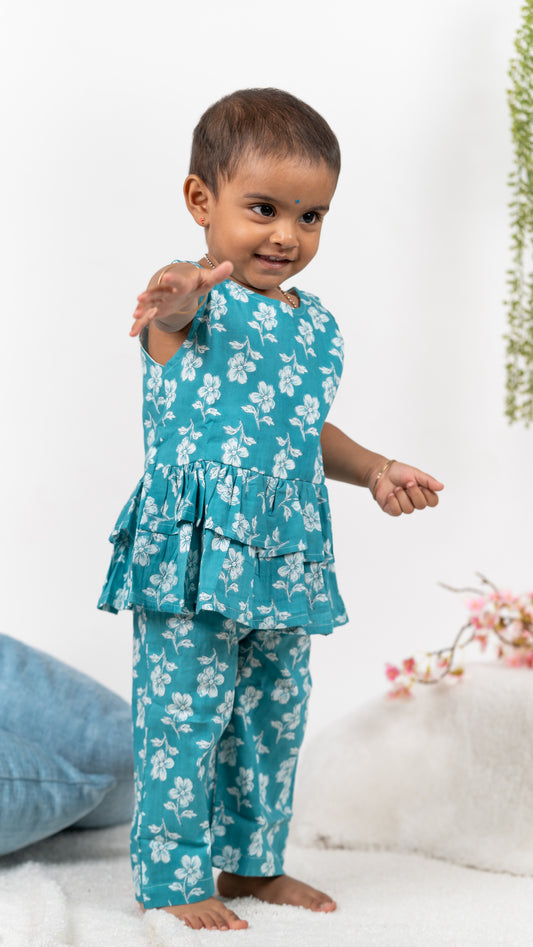 Blue Flower Print Cotton Co-ord set