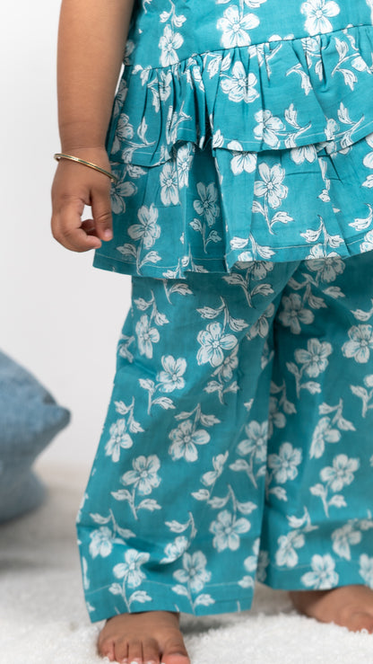 Blue Flower Print Cotton Co-ord set