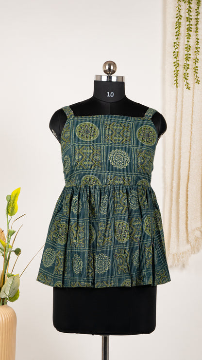 Dark Blue Ajrakh-Inspired Cotton Tie-Back Dress