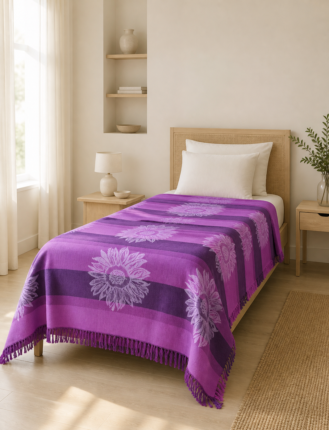 Velvet Bloom Lovely Chennimalai Bedsheet — Bright-room styling view
