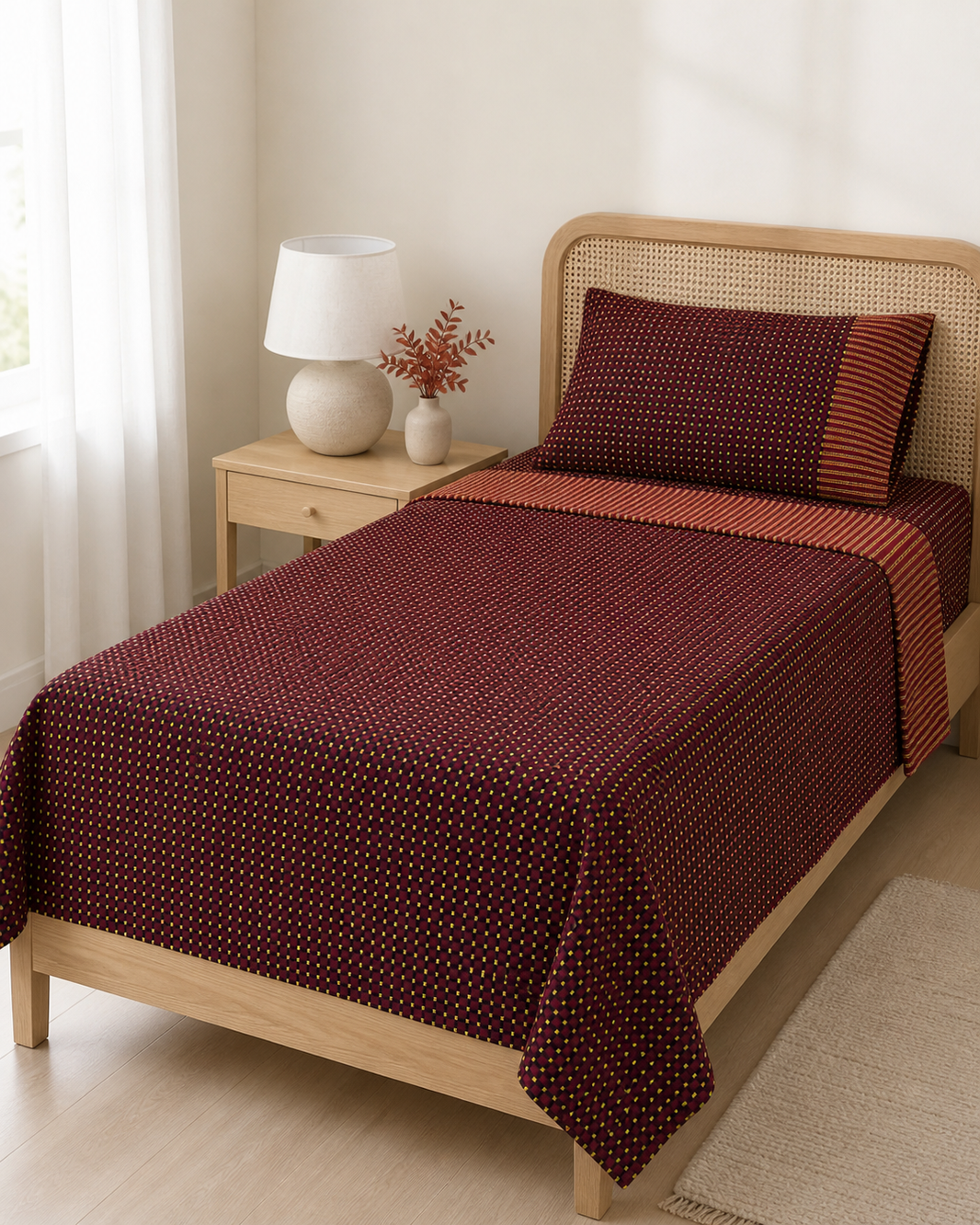 Viking Chennimalai Bedsheet - Brown — Bright-room styling view