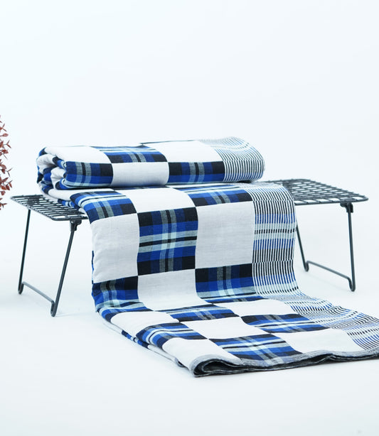 Premium Handloom Candy Check Double Cot Chennimalai Bedsheet - Blue