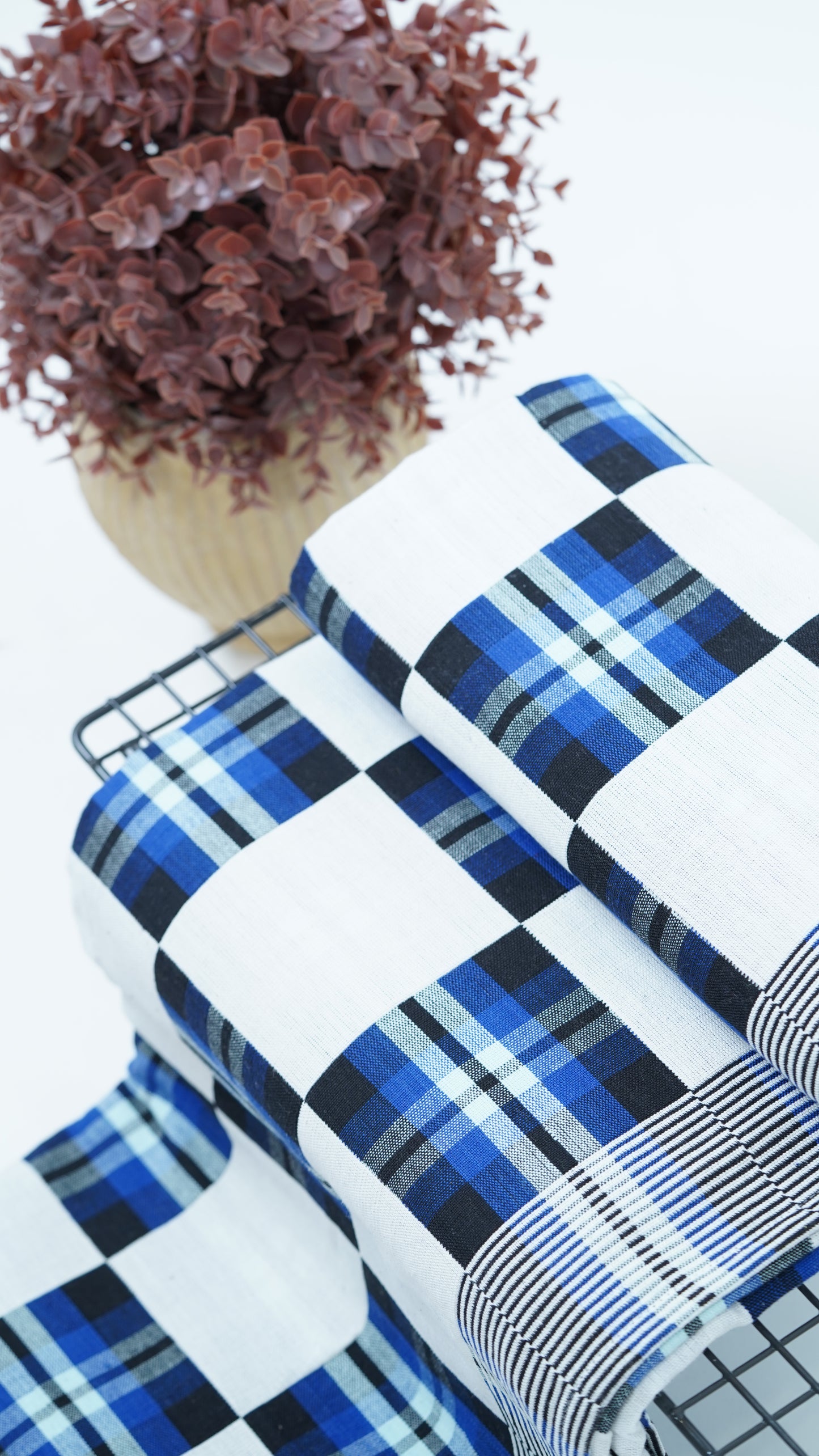 Premium Handloom Candy Check Single Cot Chennimalai Bedsheet - Blue