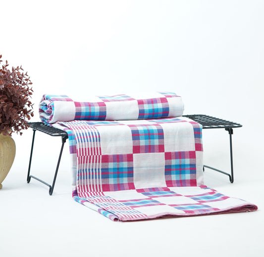 Premium Handloom Candy check Chennimalai Bedsheet-Pink