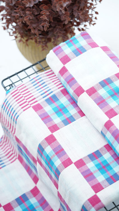 Premium Handloom Candy check Chennimalai Bedsheet-Pink