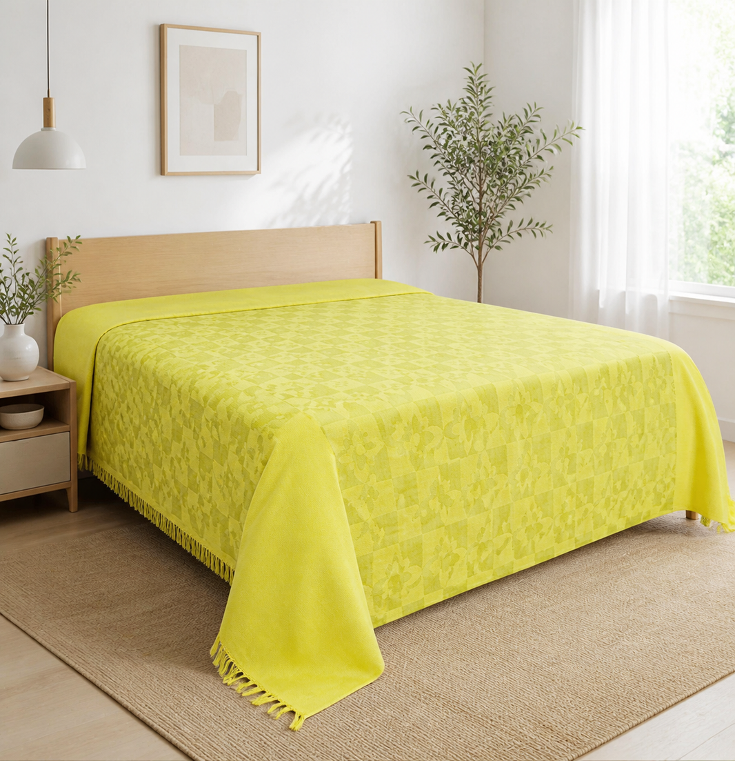 Yellow Bliss Flower Pattern Lovely Chennimalai Bedsheet — Bright-room styling view