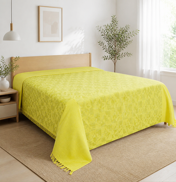 Yellow Bliss Flower Pattern Lovely Chennimalai Bedsheet — Bright-room styling view