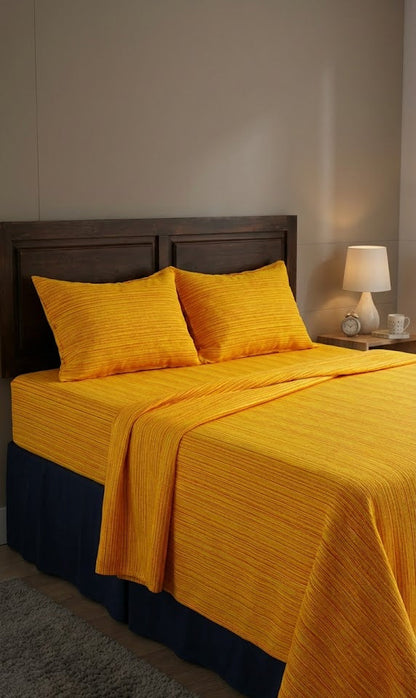 Chennimalai Double Cot Bedspread Mustard Yellow Textured
