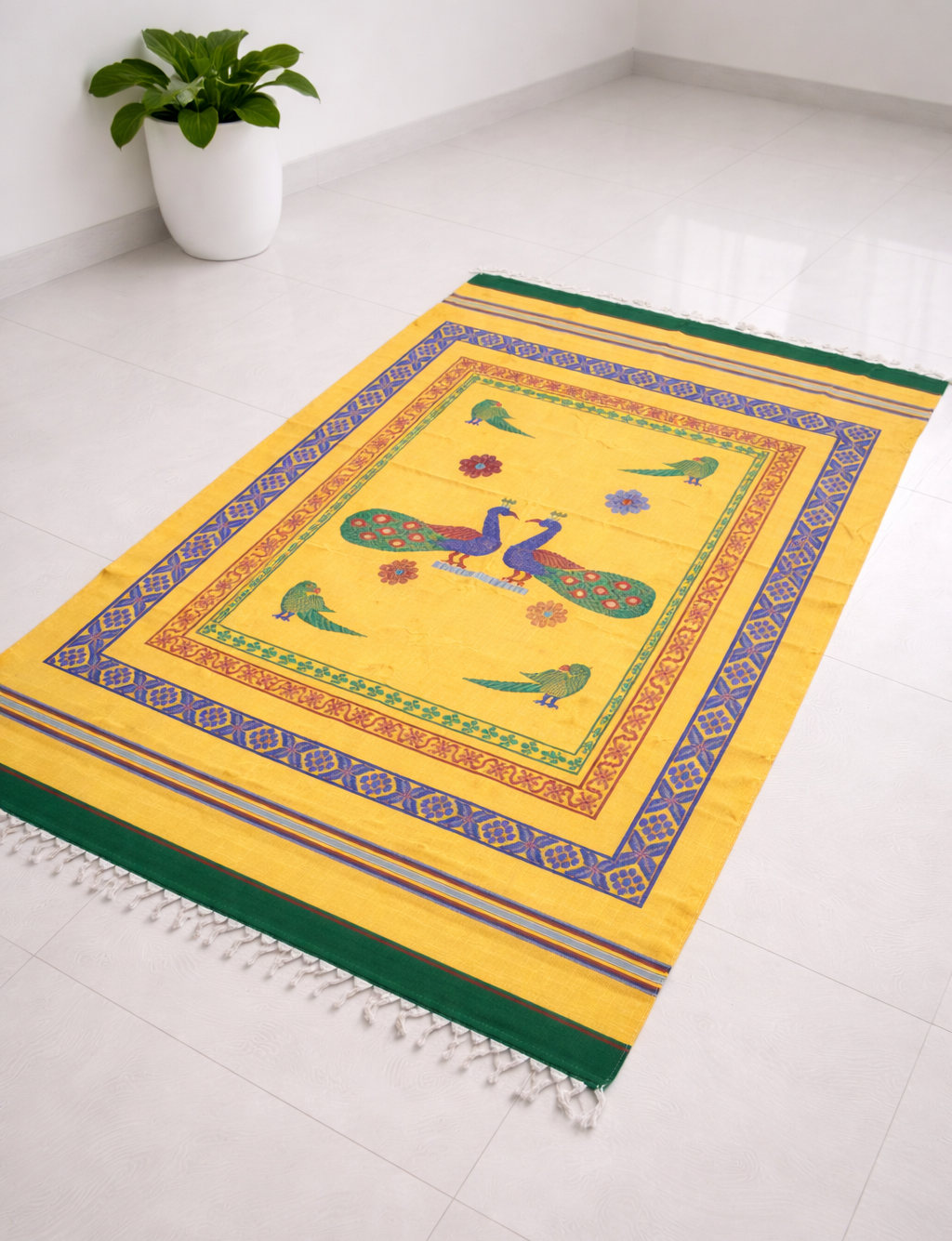 Handloom Pattu jamakkalam -  Peacock yellow