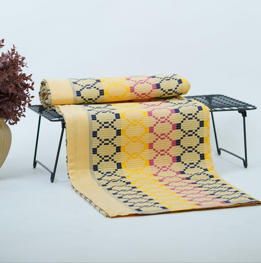 Premium Handloom Vintage Pattern Chennimalai Bedsheet - Black and Pink