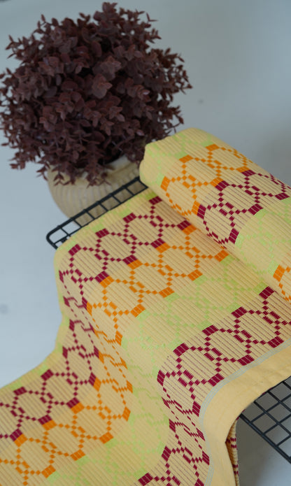 Premium Handloom Vintage pattern Chennimalai Bedsheet - Red and orange