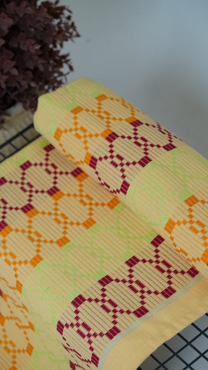 Premium Handloom Vintage pattern Chennimalai Bedsheet - Red and orange