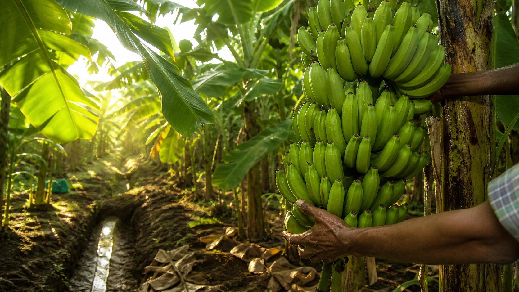 Illustrative view of bananas growing on a South Indian farm